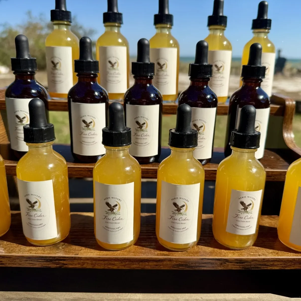 rows of bottled fire cider